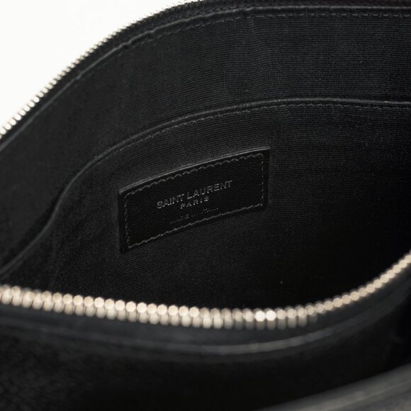 Saint Laurent Black Pebbled-Leather Flat Snap-Closure Clutch - Picture 13 of 14